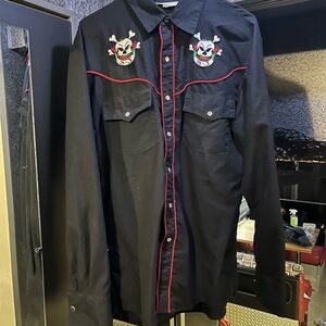 Black Western Skull Embroidered Dress Shirt